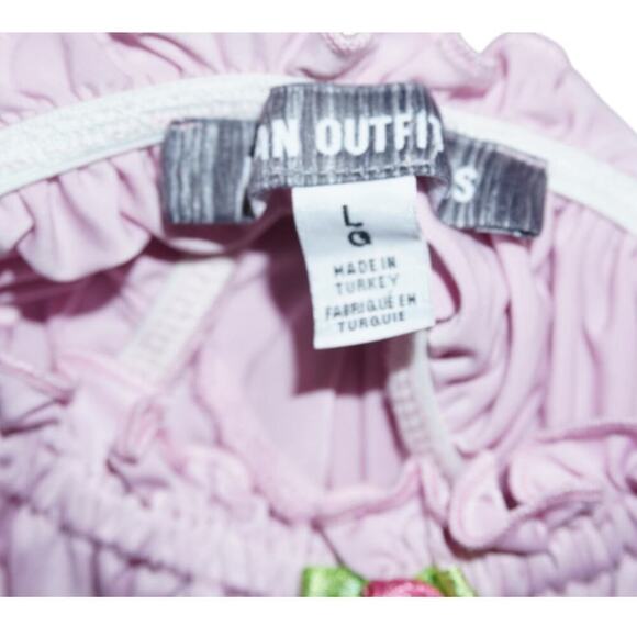 Urban Outfitters Lilac Puff Sleeve Crop Top Sz L Ruffle Trim Cottagecore Floral - Picture 4 of 5